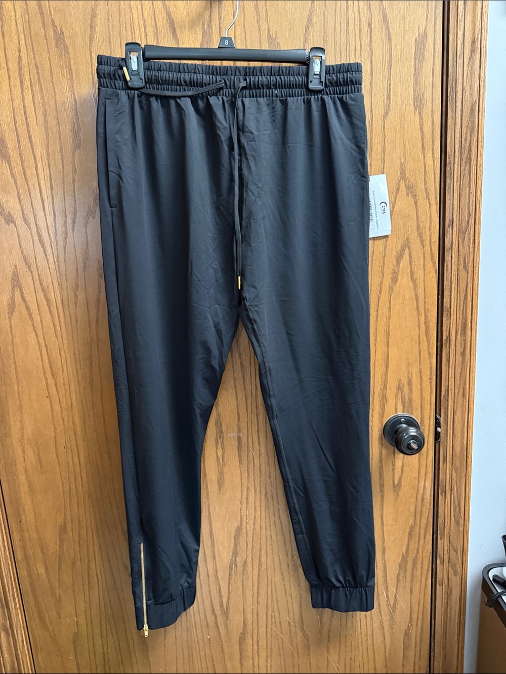 Zyia Women's Black Drawstring Jogger Pants with Zipper Detail